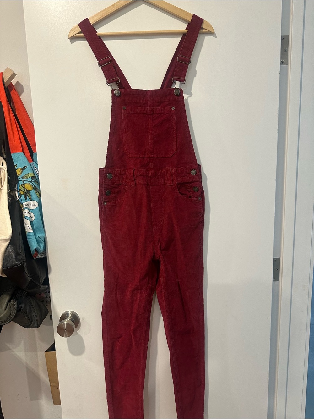 Women's red Corduroy Overalls Jeans